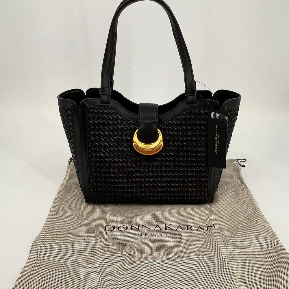 Donna Karan New York Valley Stream Black Woven Leather Small Tote Bag - Picture 5 of 16